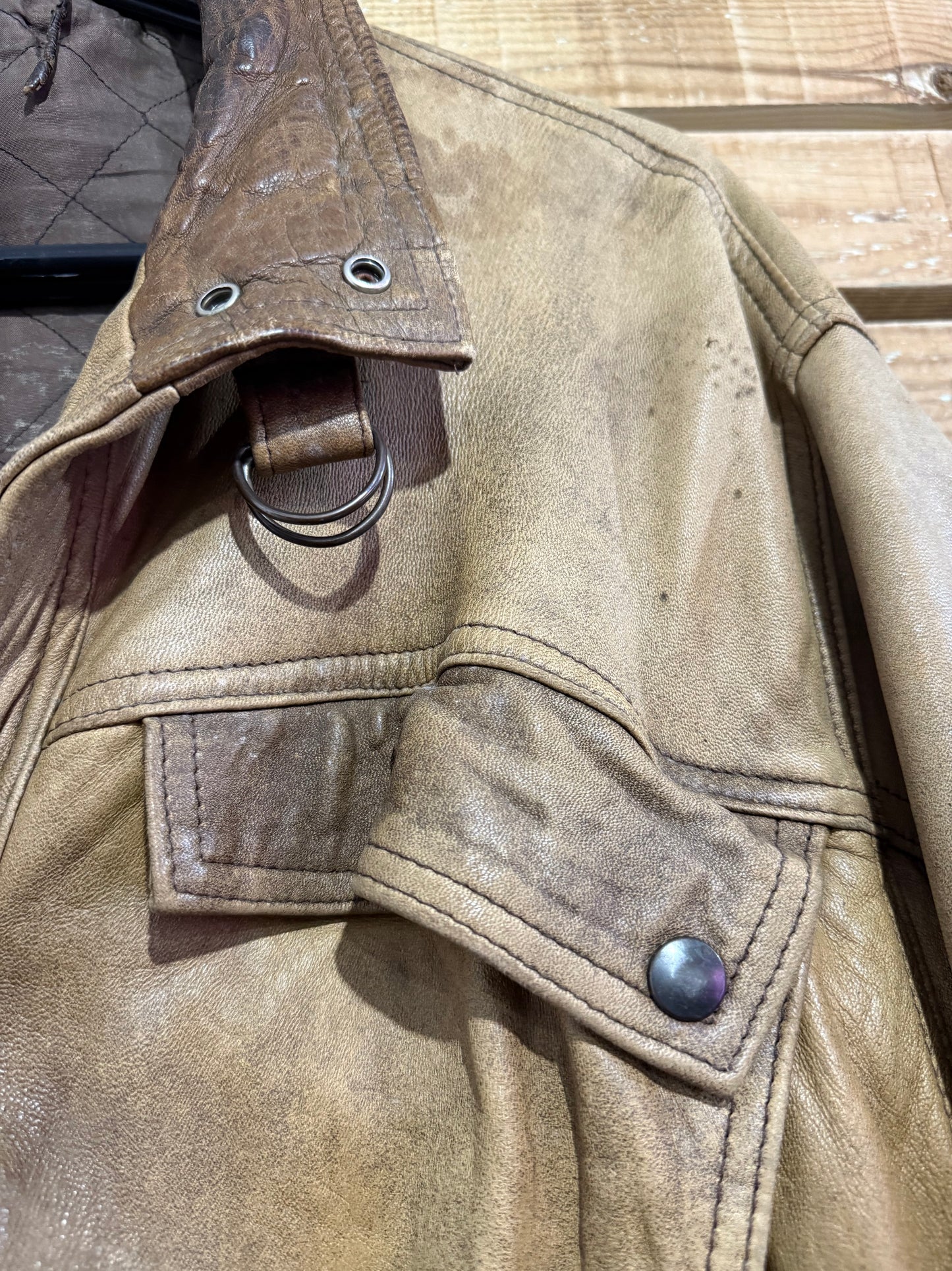 Vintage 90s leather biker bomber/ aviator jacket. Brown. Size XL. Grunge.