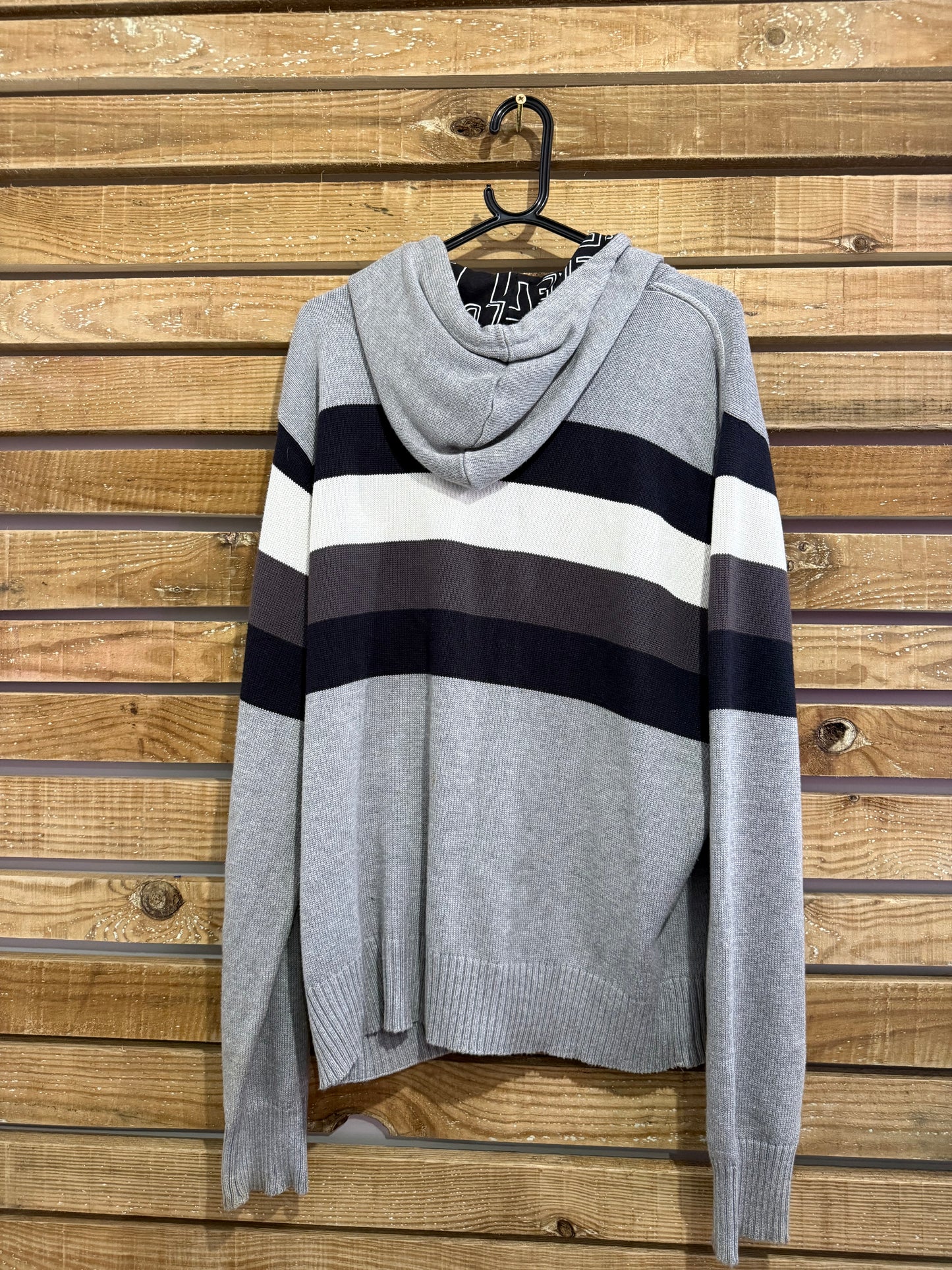 Vintage Y2K Henleys zip up knit Hoodie cardigan/ jumper. Grey. Size Large.