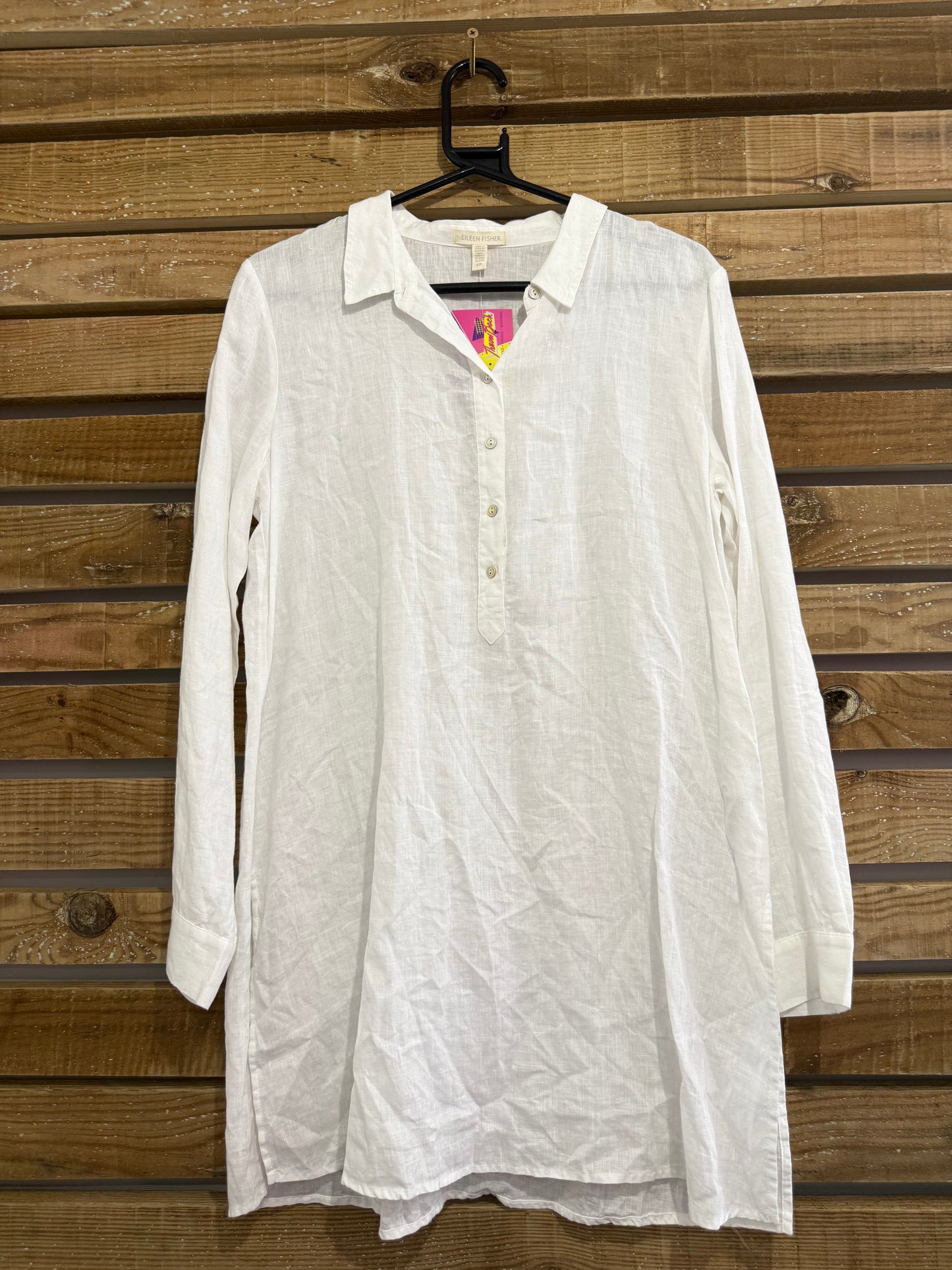 Eileen Fisher long line linen white shirt. Size Small