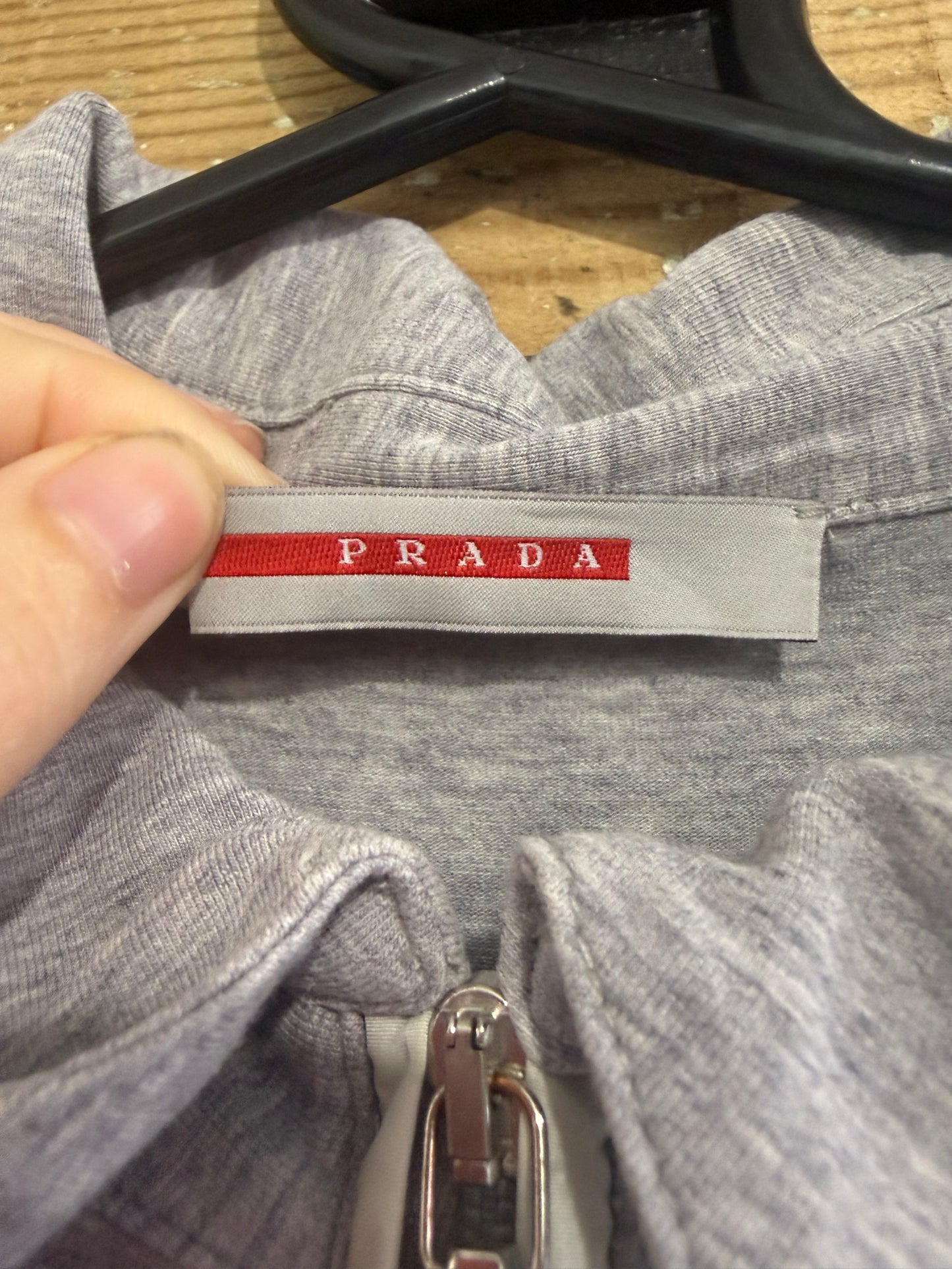 Vintage 90s Prada 1/4 zip top/ sweater. Grey. Size Medium.