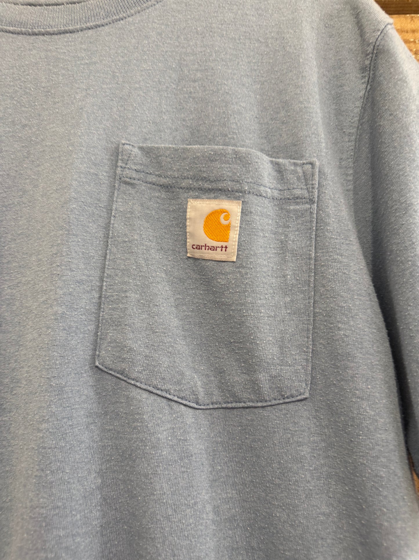 Carhartt summer print motif t-shirt. Blue. Workwear/ cowboy/ USA. Size medium.