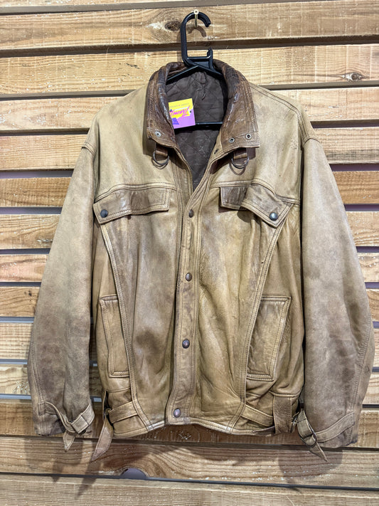 Vintage 90s leather biker bomber/ aviator jacket. Brown. Size XL. Grunge.