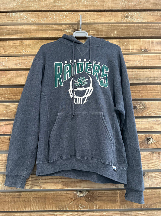 Vintage 90s Reynolds Raiders University  hoodie/ hooded sweater. USA/ American. Grey. Size Medium