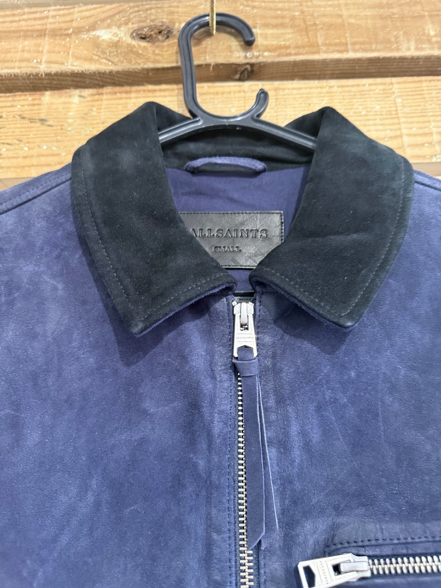 AllSaints Terence Suede leather jacket. Navy blue. Size Small.