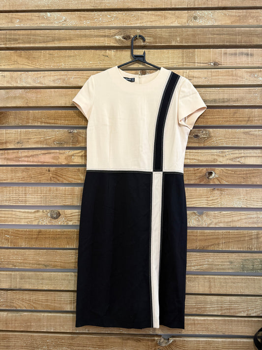Vintage 80s, 60’s style Louis Féraud wool shift Dress. Monochrome. Size UK12