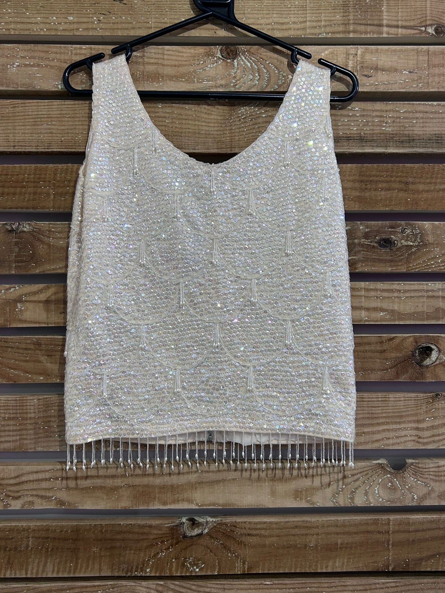 Vintage 60s beaded sleeveless top. Uk12. Christmas/ party/ winter