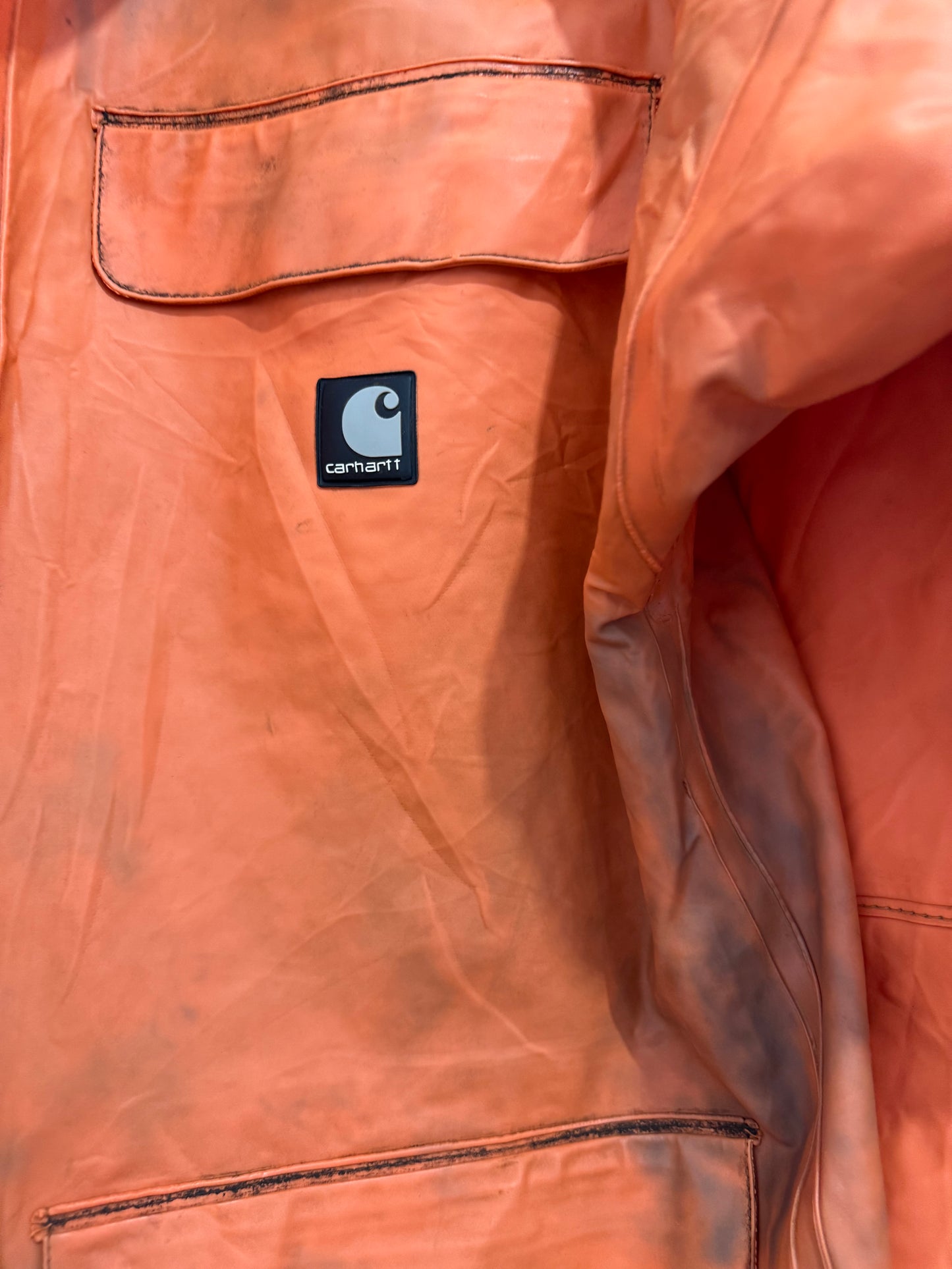 Vintage 90s Carhartt rain Jacket/ coat. Orange. Size Medium. Workwear.