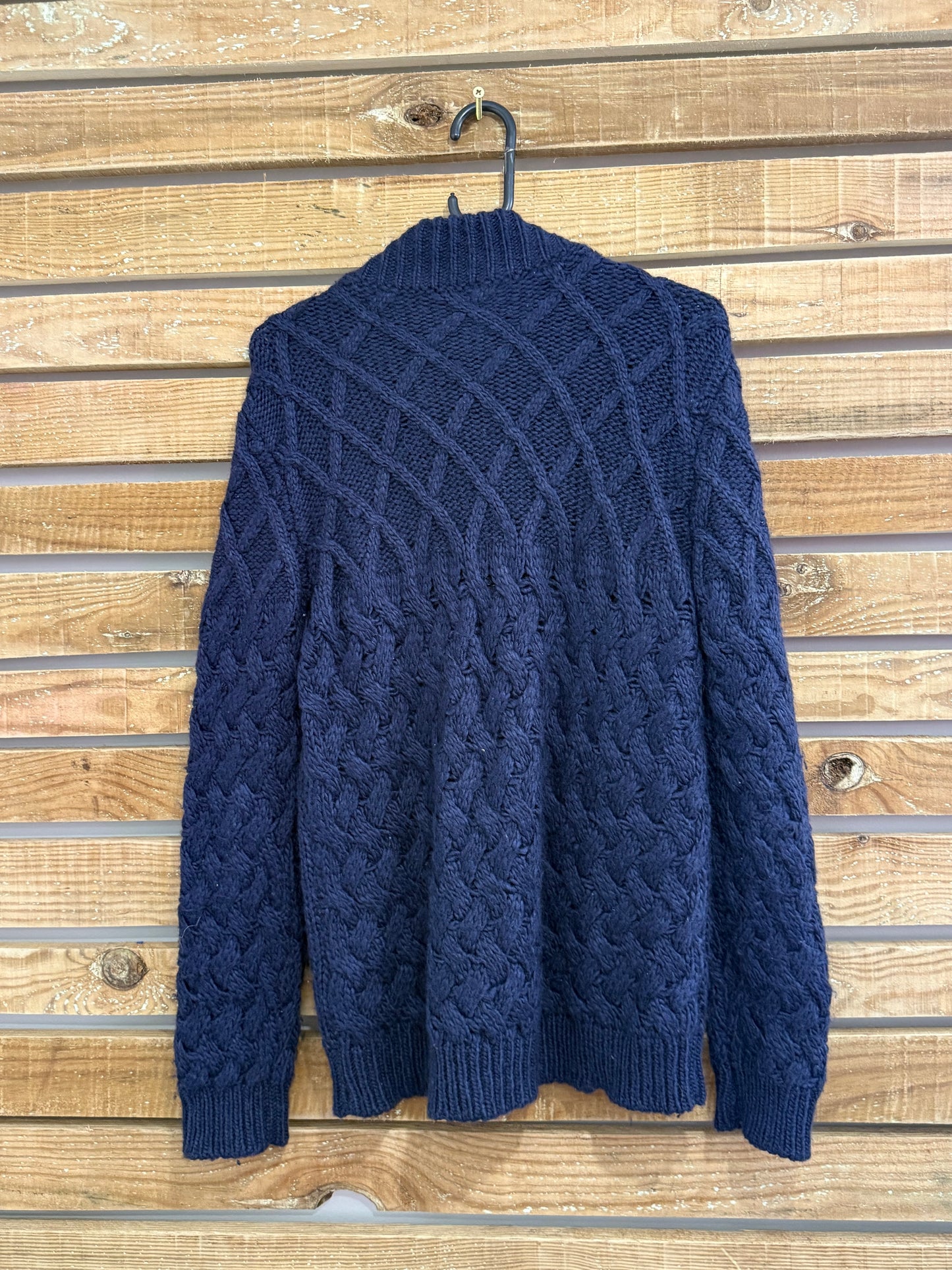 Vintage Y2K Benneton zip up wool knit cardigan/ jumper. Blue. Size Medium.