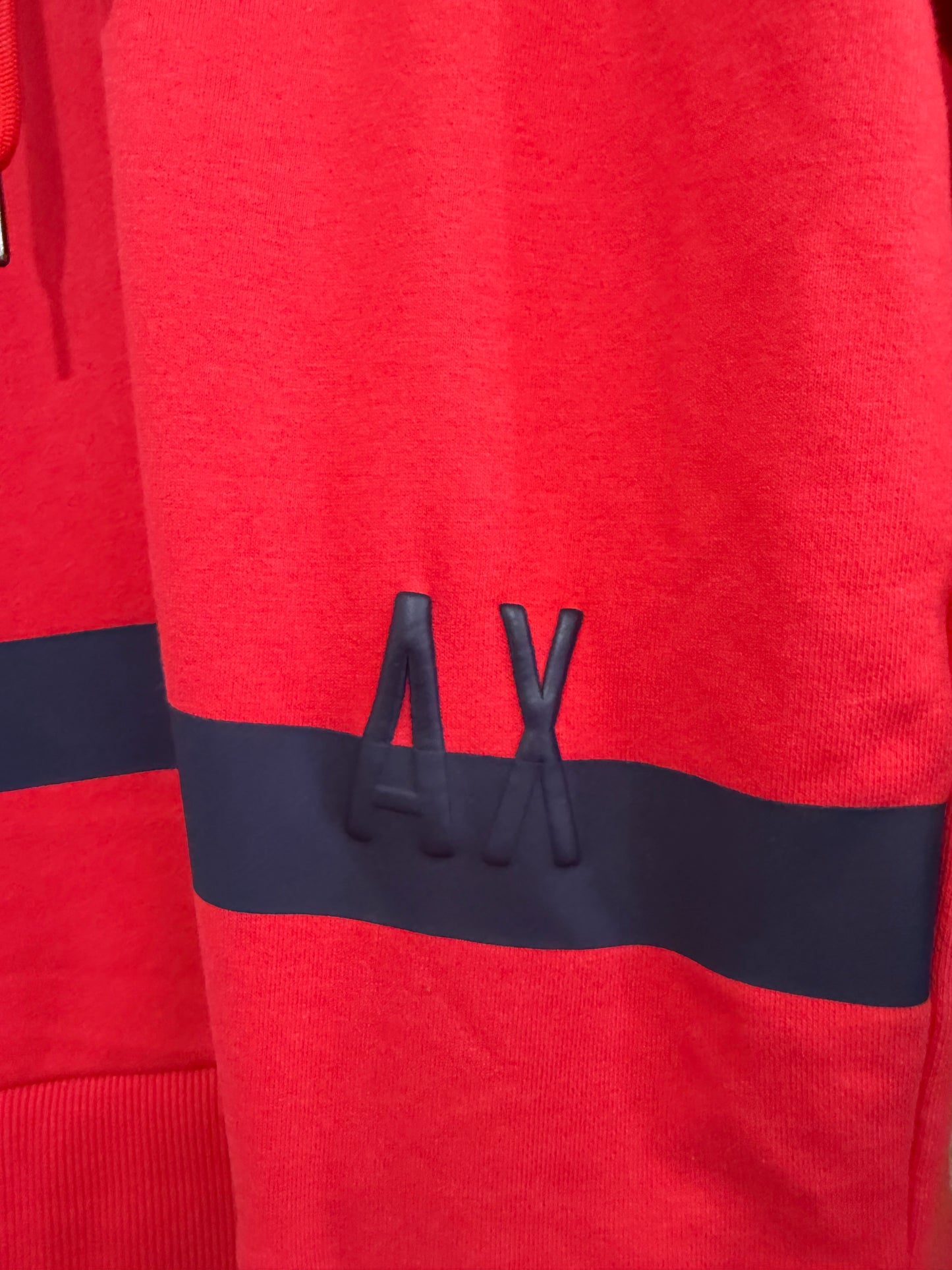 Armani Exchange logo colourblock hoodie/ hooded sweater. Red. Size Large.