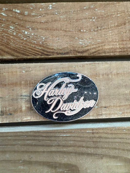 Rare Vintage Y2K Harley-Davidson belt buckle. Pink & black