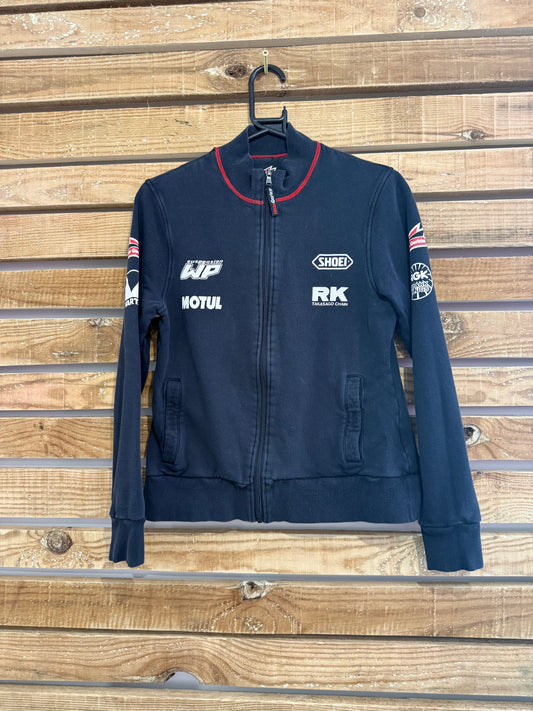 Vintage 90s Hein Gericke zip up racing motif sweater/ sweatshirt. Black. Size Medium.