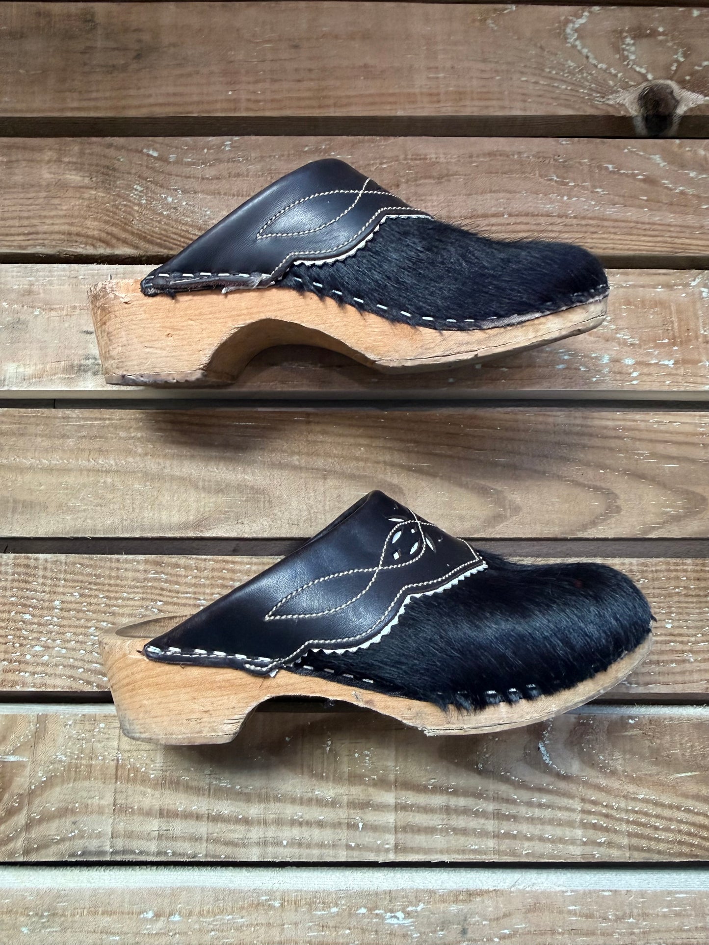 Penelope Chilvers pony wood clogs/ mules. Black/ Brown. Size EU38, UK5