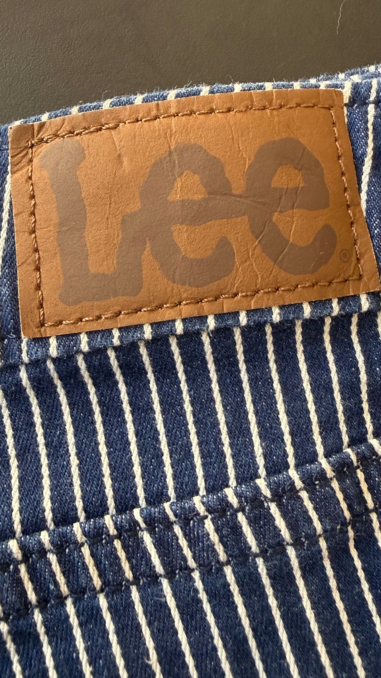Vintage 90s Lee pinstriped blue denim shorts. Summer/ holiday. UK20, Waist 40” plus size.