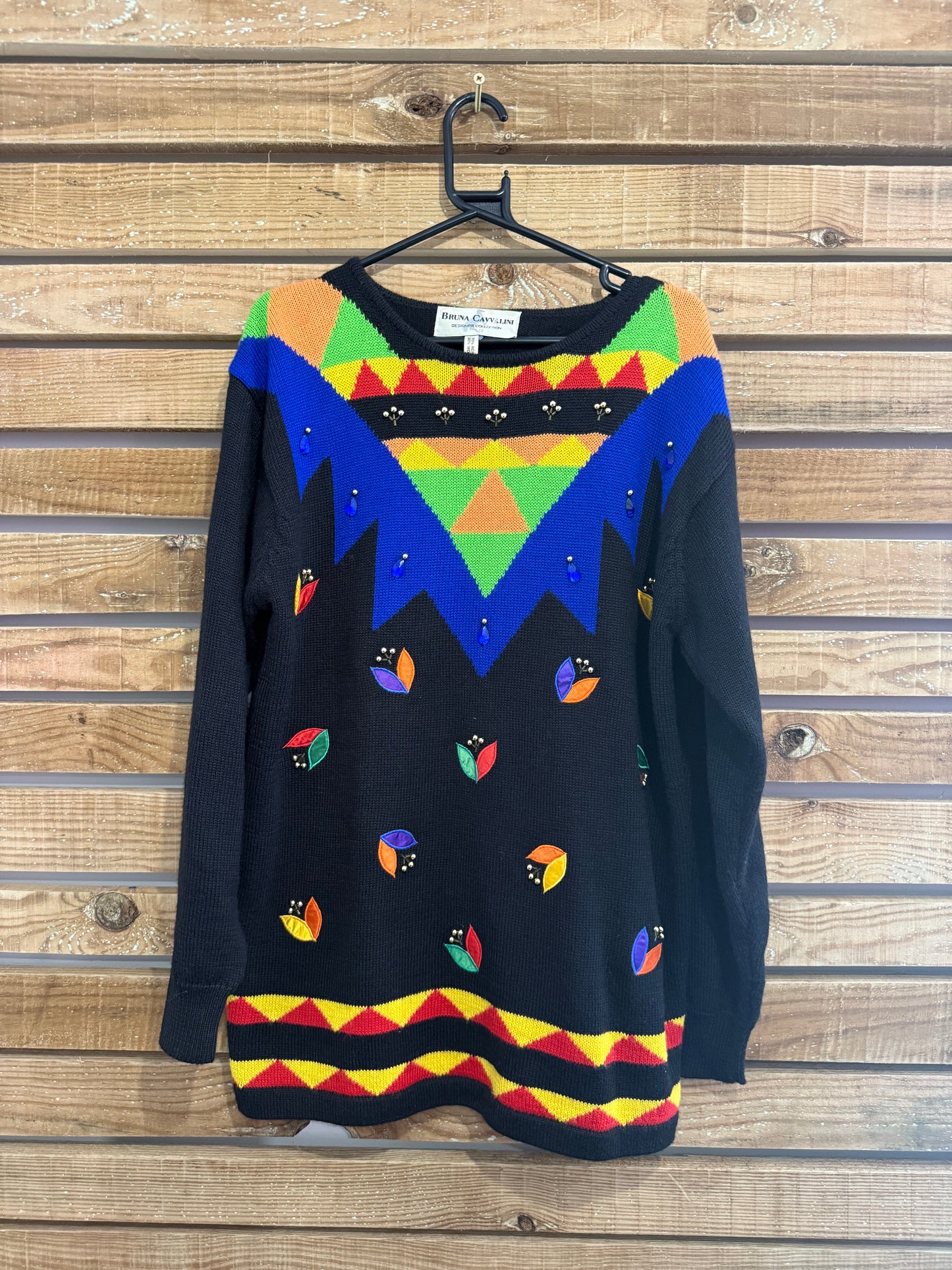 Vintage 80s Bruna Cavvalini jumper. Geometric. Ugly sweater. Size Medium.