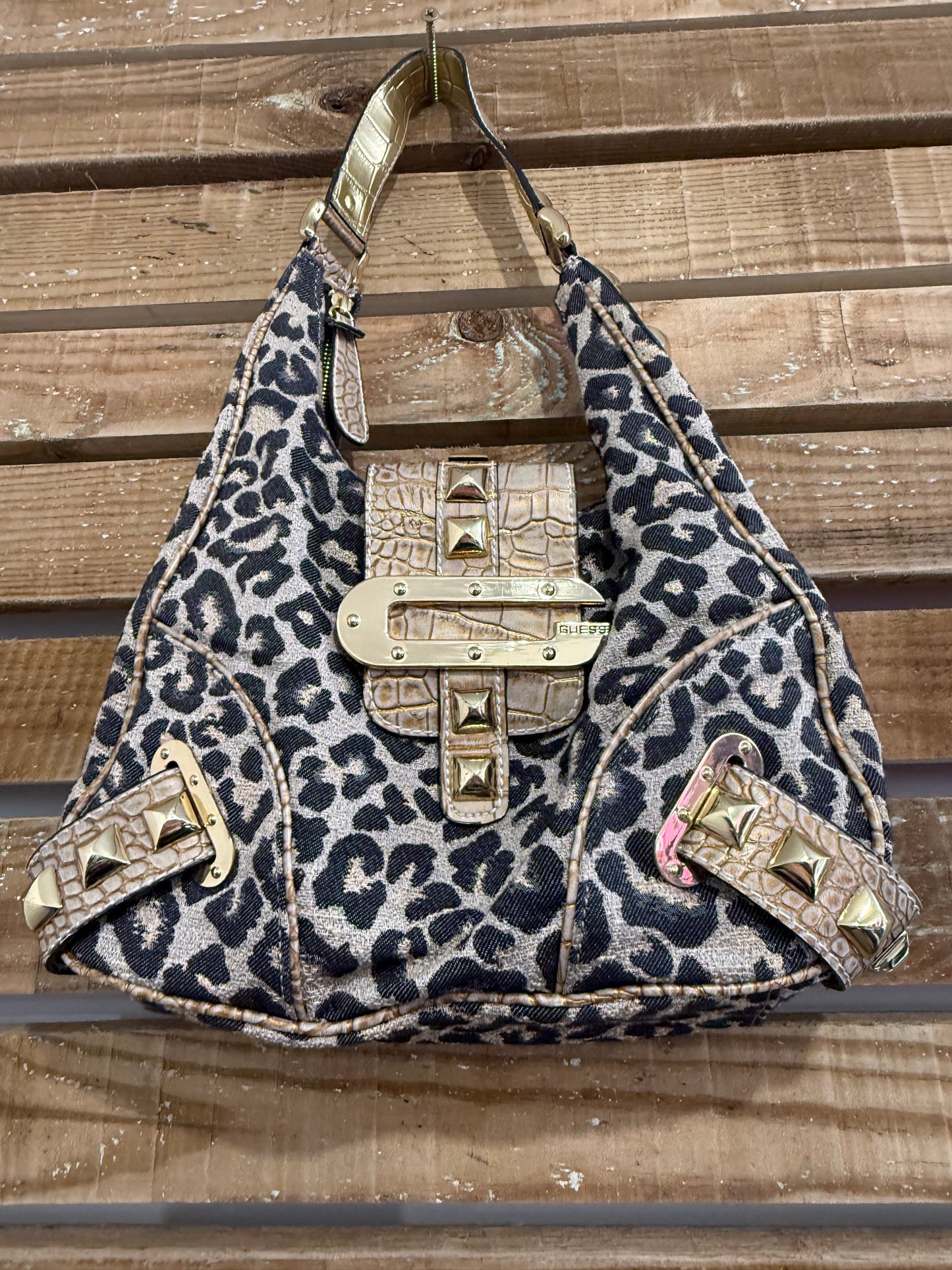 Vintage Y2K Guess leopard print textured brown bag. Studded.