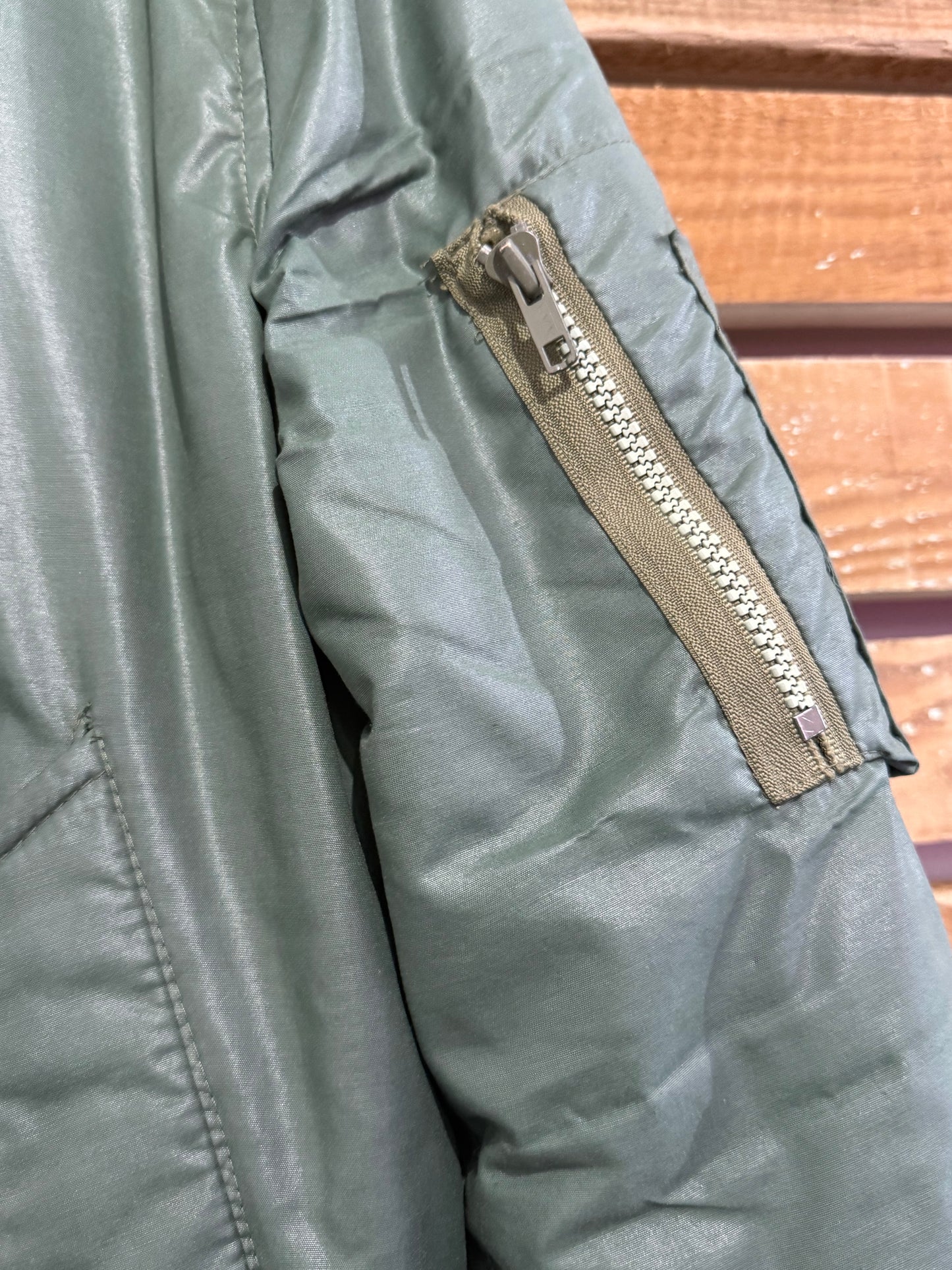 Vintage 70s MA1 bomber flight jacket. Made in England. Green. Size Medium.