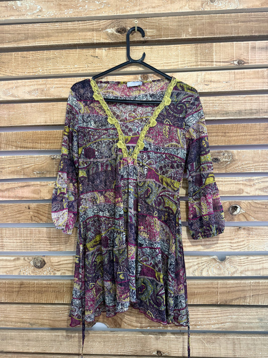 Vintage Y2K Per Una sheer lace trim tie tunic top. UK14.