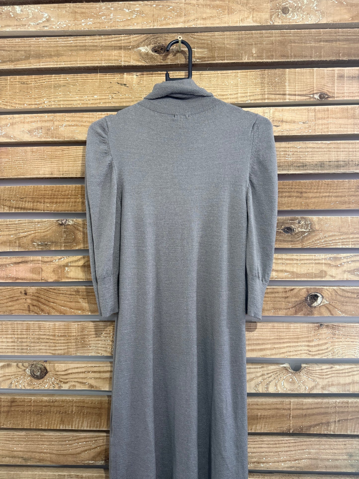 Vintage 90s Transit Paris Dress. Knitted. Contemporary. Puff sleeve. Grey. Size UK8-10