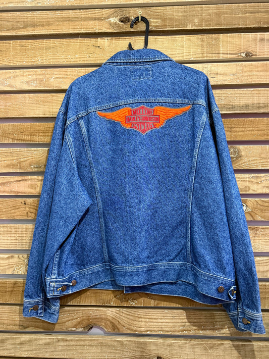 Vintage 80s Deadstock RARE Lee x Harley Davidson blue denim Jacket. Size XXL. Biker