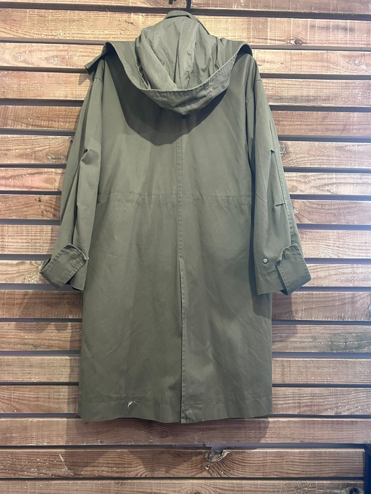 Zara Khaki Green Hooded Parka Trench Coat Size S UK 8