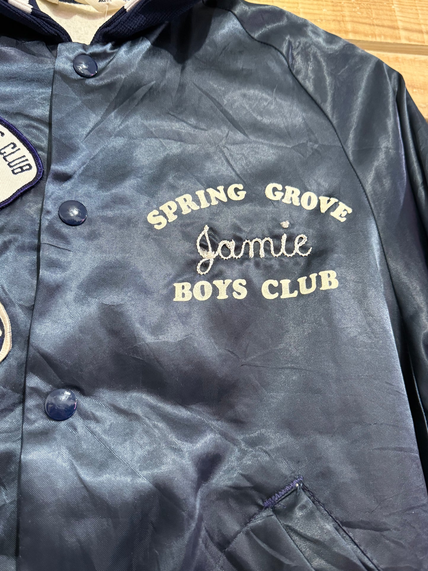 Vintage 80s satin bomber jacket. USA. Size Small. Varsity