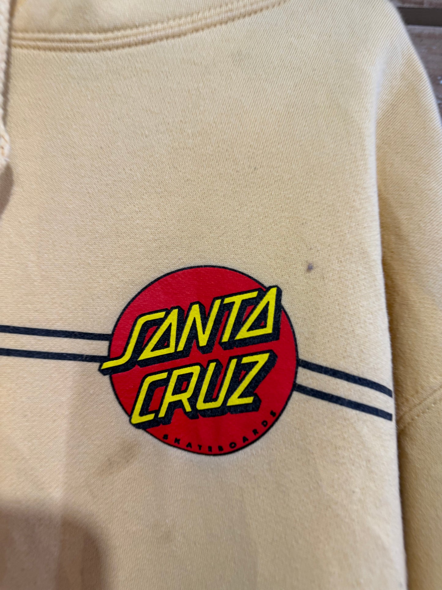 Vintage Y2K Santa Cruz Skateboard hoodie/ hooded sweater. Yellow. Size Large.