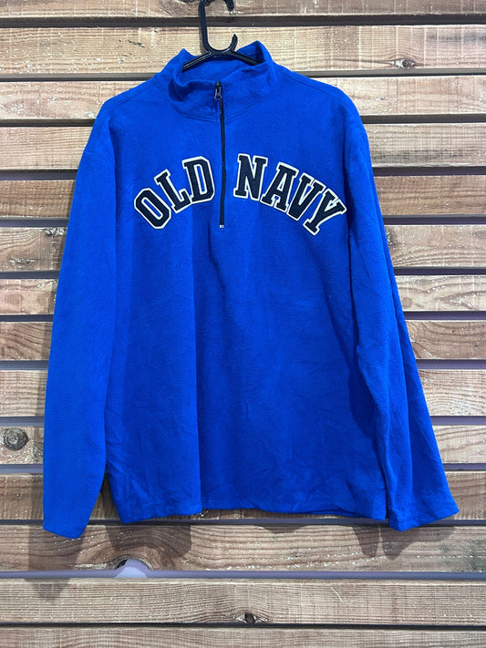 Vintage 90s Old Navy spell-out 1/4 zip fleece jacket. Blue. Size XL