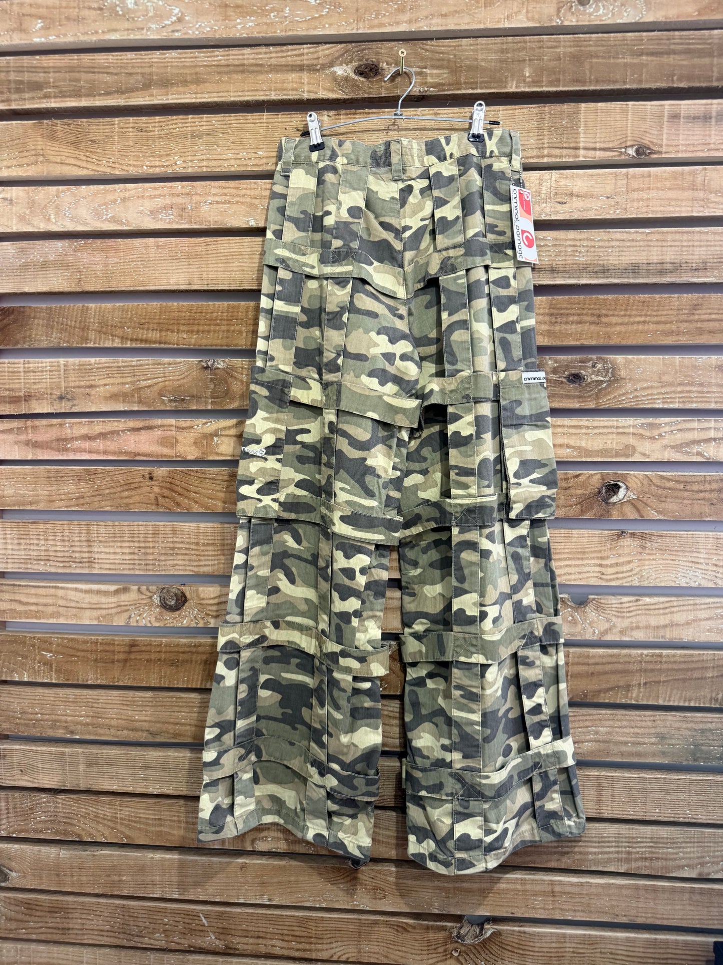 Vintage 90s Criminal Damage Deadstock/ BNWT Camo Lattice Cargo Trousers/ pants. Waist 28”. Rave/ Festival