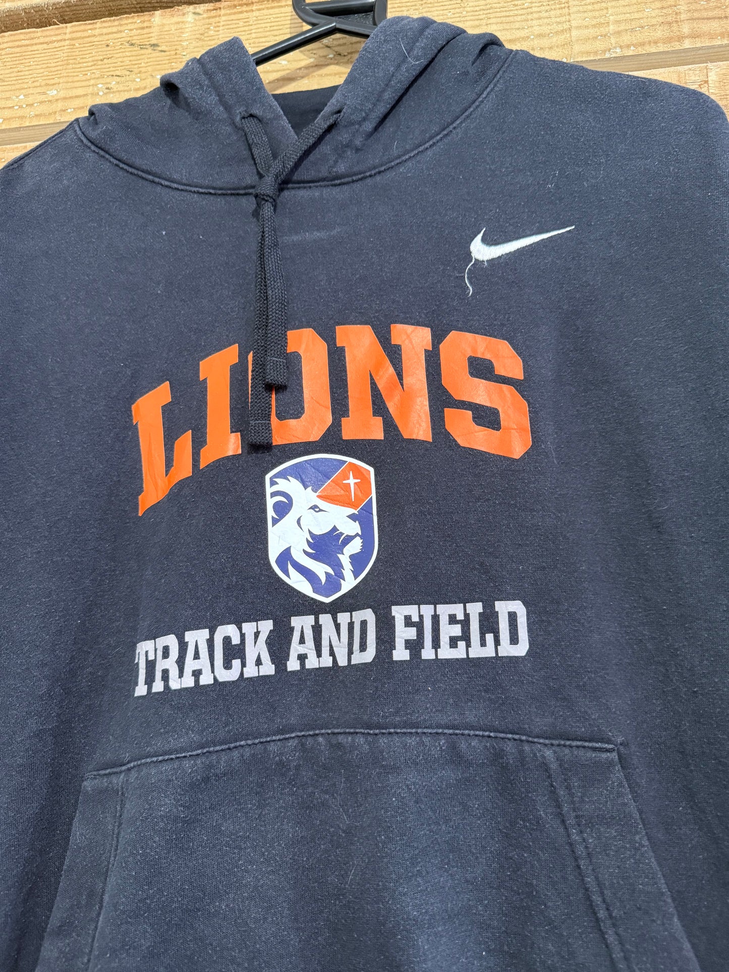 Vintage Y2K Nike Lions track & field hoodie/ hooded sweater. USA/ American. Black. Size Small.