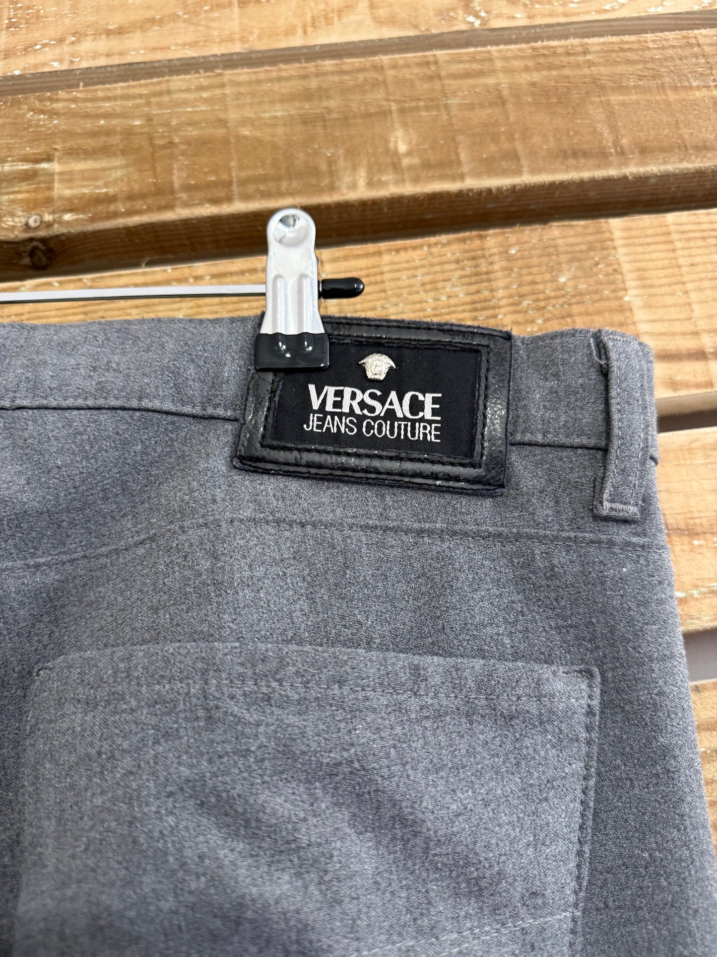 Vintage 90s Versace grey pants/ trousers. Jean style. Medusa head. 34” waist, 34”leg.