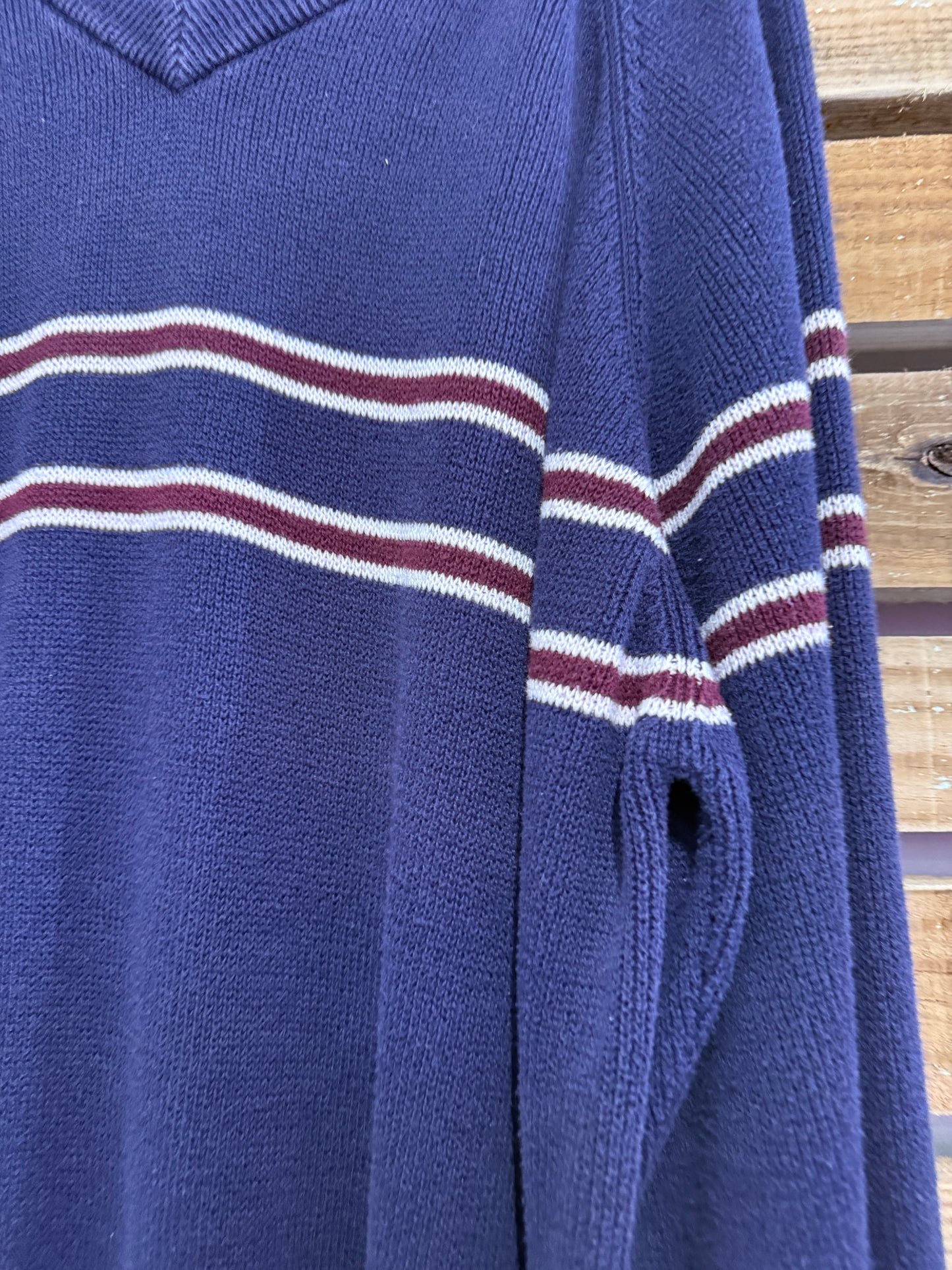 Vintage 90s Tommy Hilfiger crewneck cotton jumper/ sweater. Blue Stripe. Size XXL