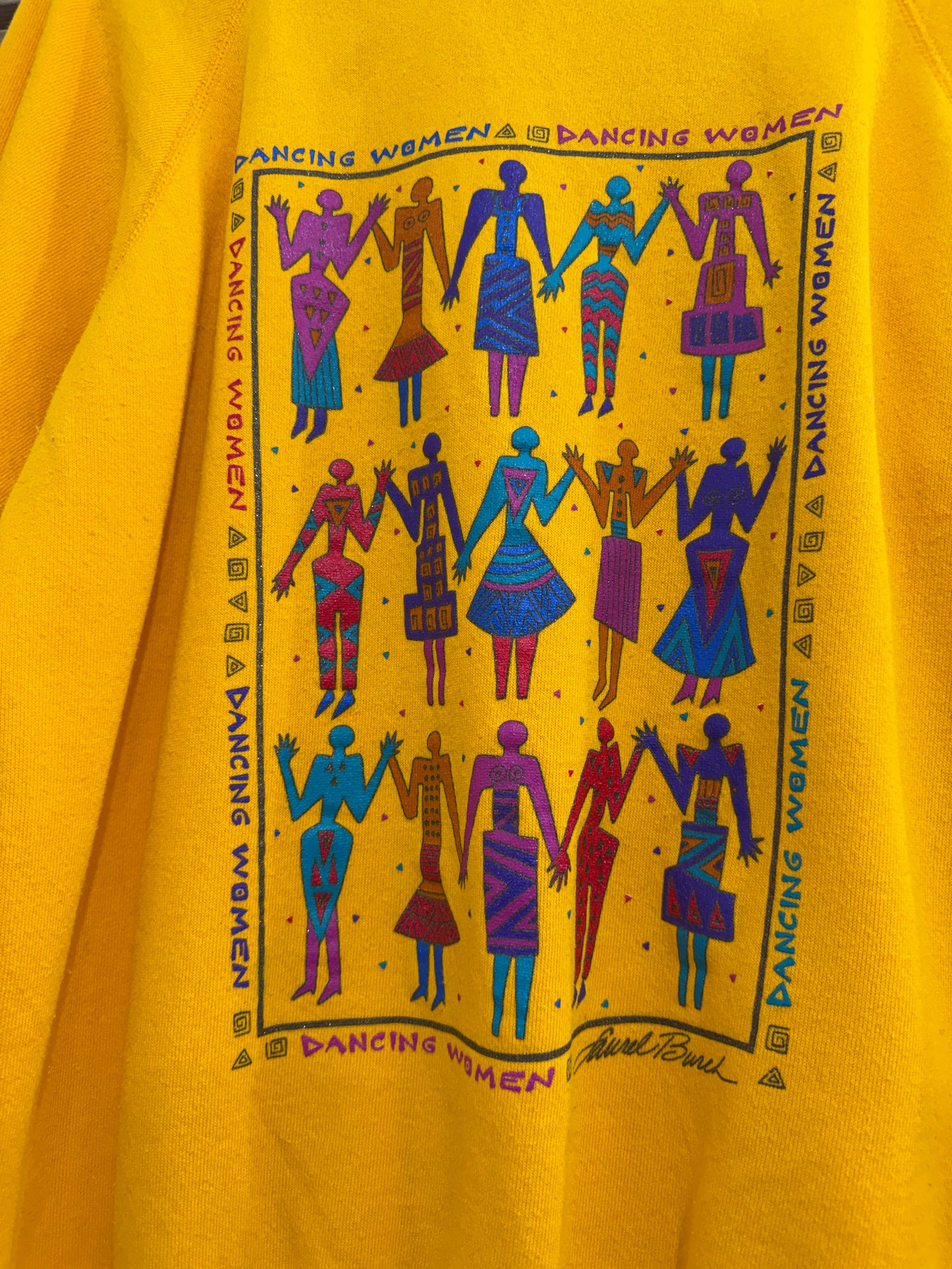 Vintage 80s Laurel Burch Dancing ladies sweater/ sweatshirt. Made in USA. Size Large.