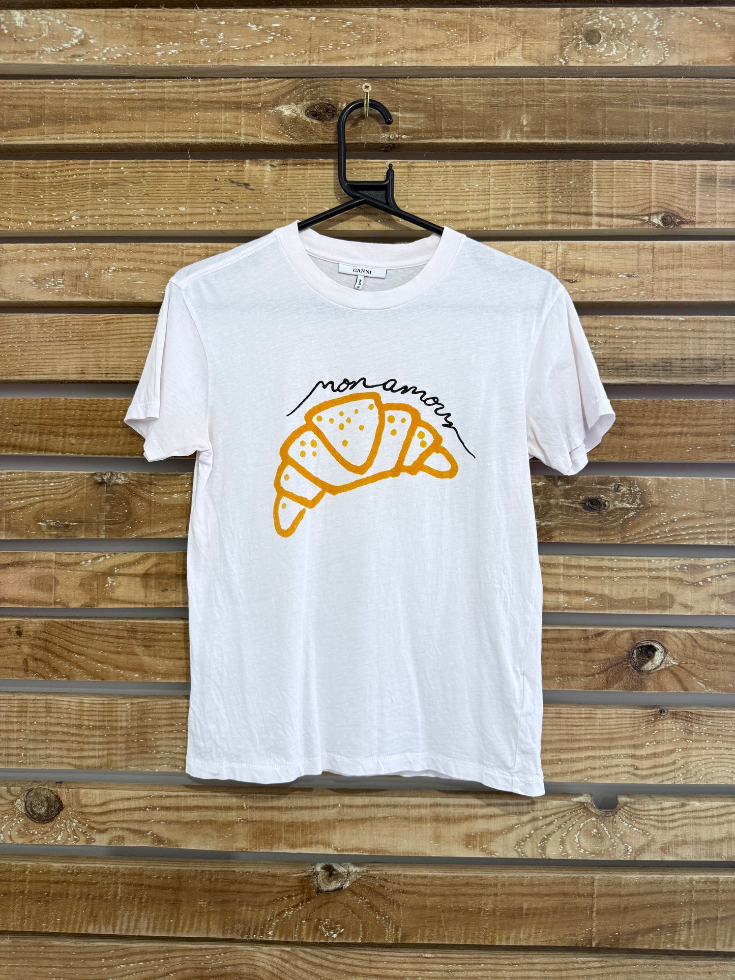 Ganni Croissant mon amour embroidered motif print T-shirt. Size XS.