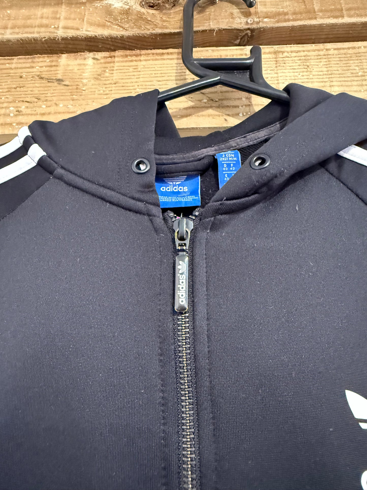 Vintage Y2K Adidas track jacket hoodie. Black. Size 14.