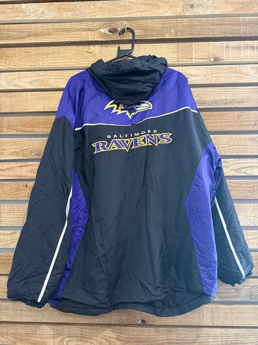 Vintage 90s Baltimore Ravens NFL hooded sports waterproof coat/jacket. Size XXL