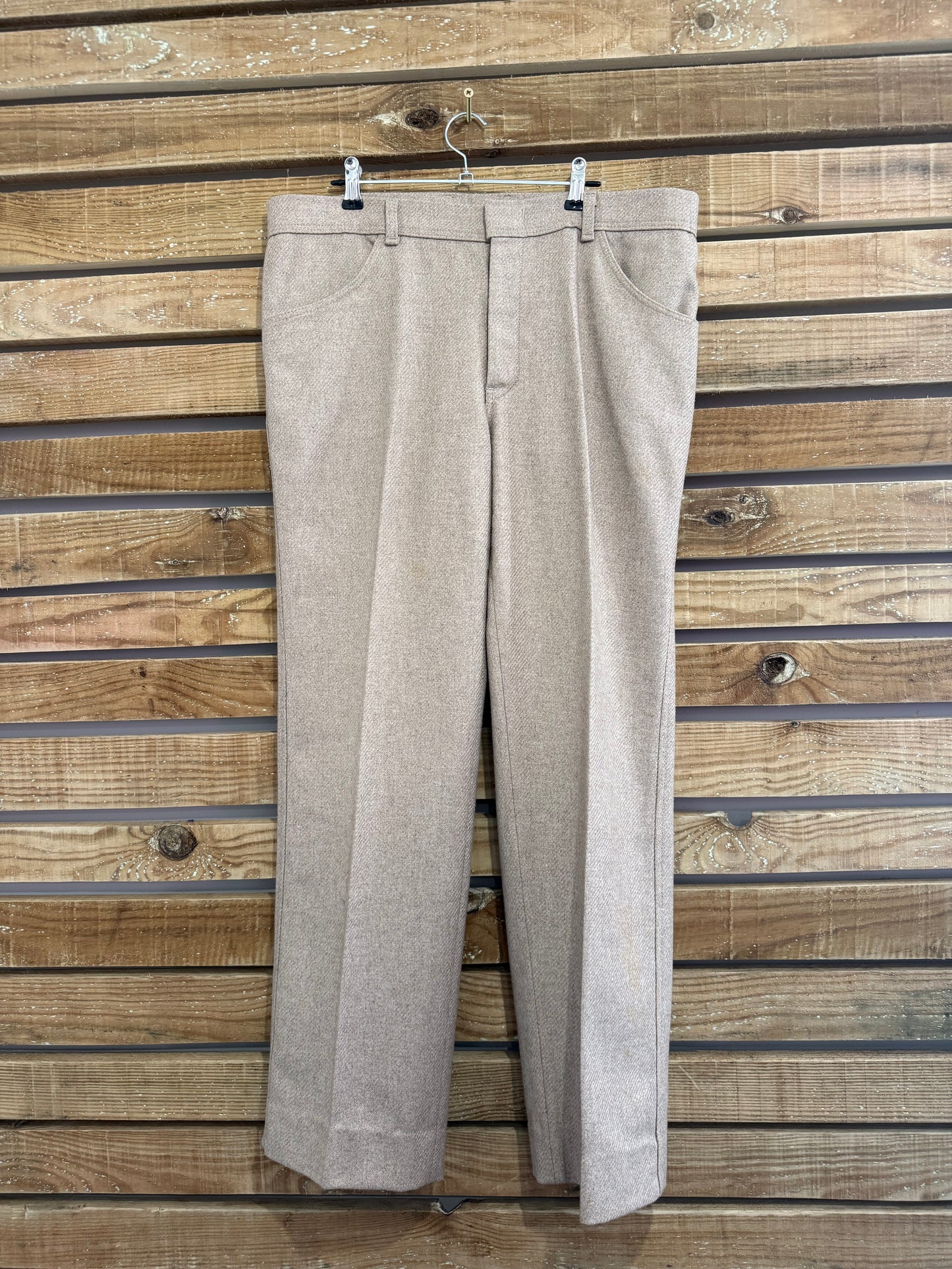 Vintage Farah wool smart suit trousers. 35” waist, 30” leg. Beige.