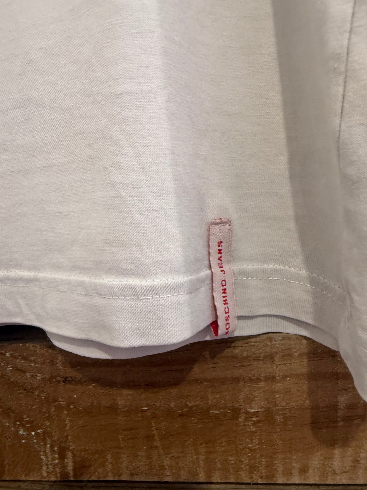 Vintage 90s Moschino peace logo embroidered T-shirt. Size Large. Rave