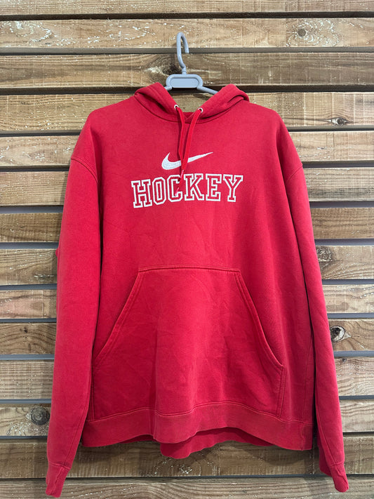 Vintage 90s Nike Spell-out hoodie/ hooded sweater. Red. Size large.
