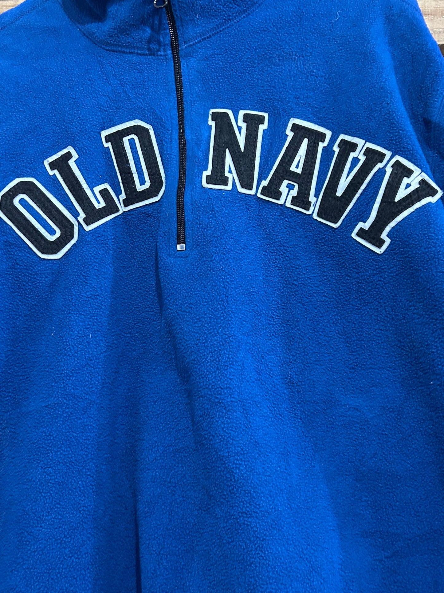 Vintage 90s Old Navy spell-out 1/4 zip fleece jacket. Blue. Size XL