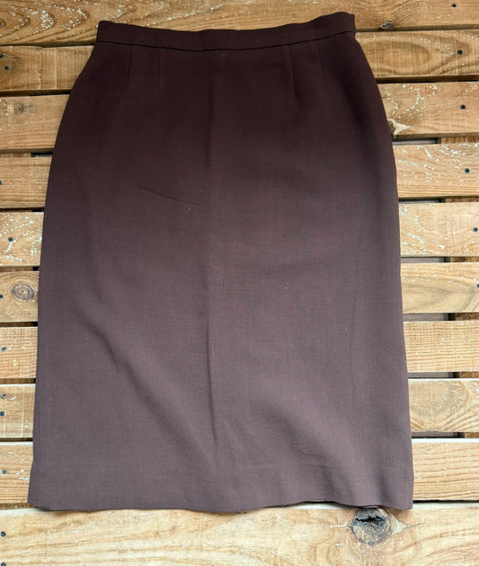 Vintage 80s, 40s style, Aquascutum brown wool skirt. Size UK8, 28” waist