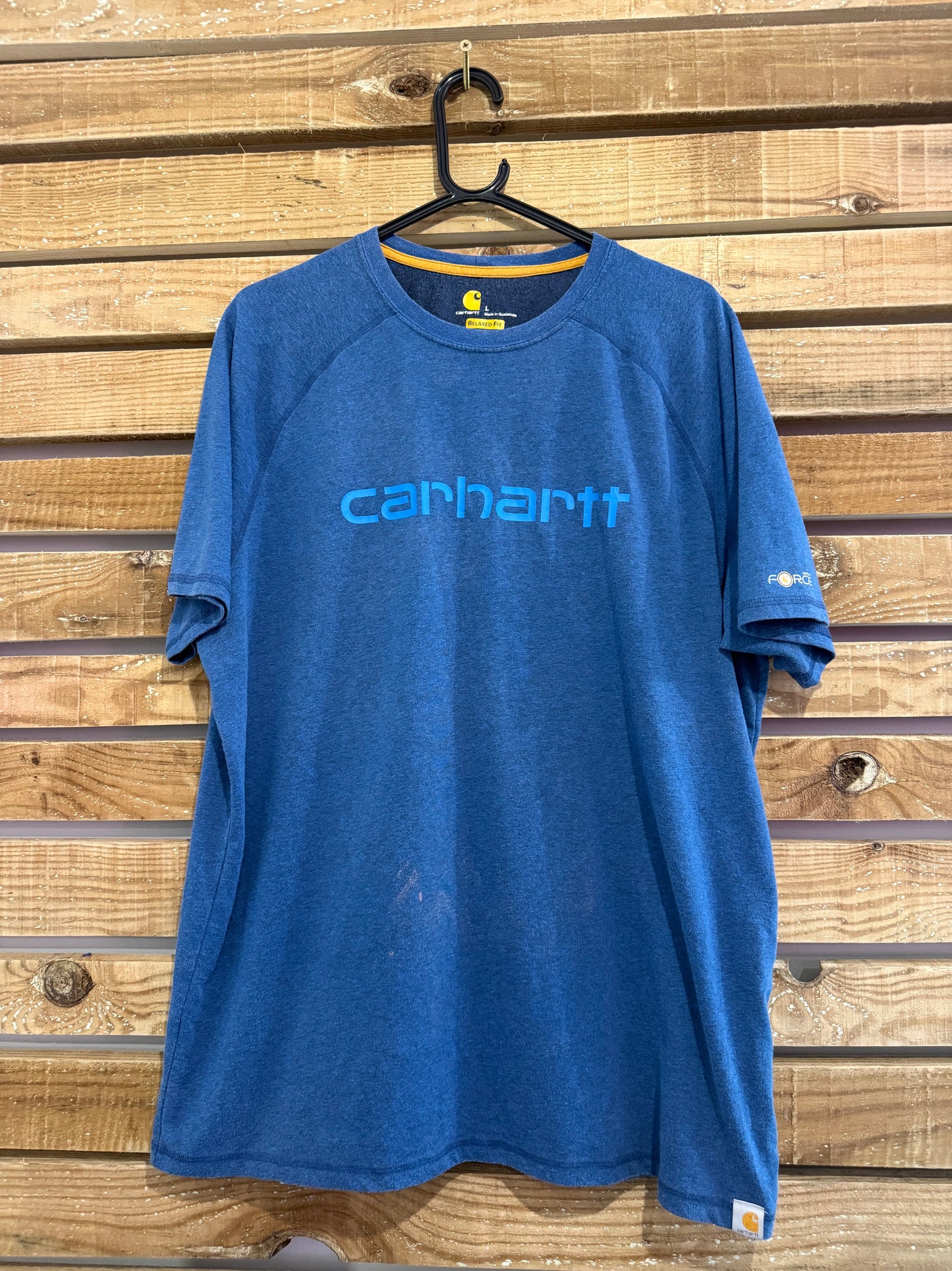 Carhartt spell-out motif t-shirt. Blue. Workwear/ cowboy/ USA. Size Large.