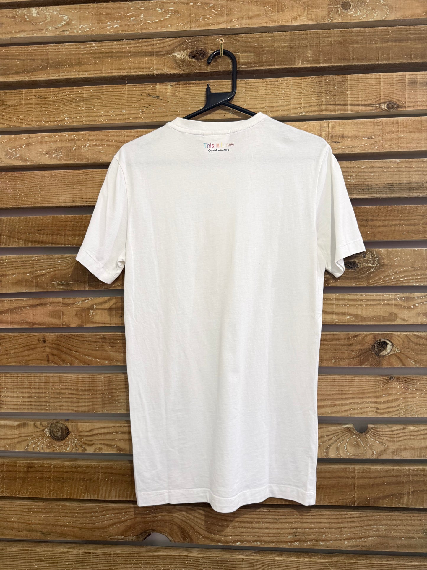 Calvin Klein This is Love rainbow logo T-shirt. Pride. White. Size Medium.