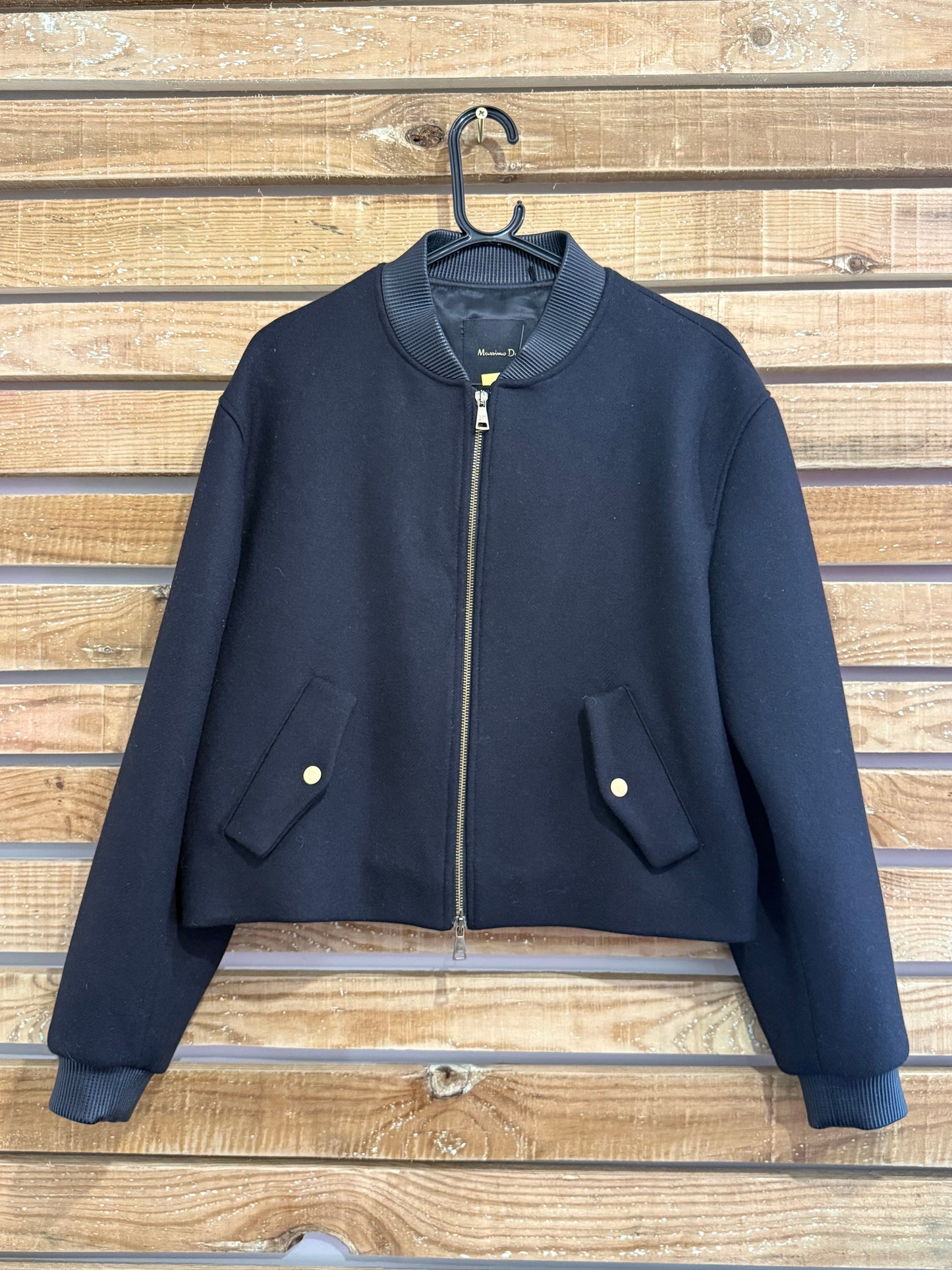 Massimo Dutti wool bomber jacket. Black. Size Large.