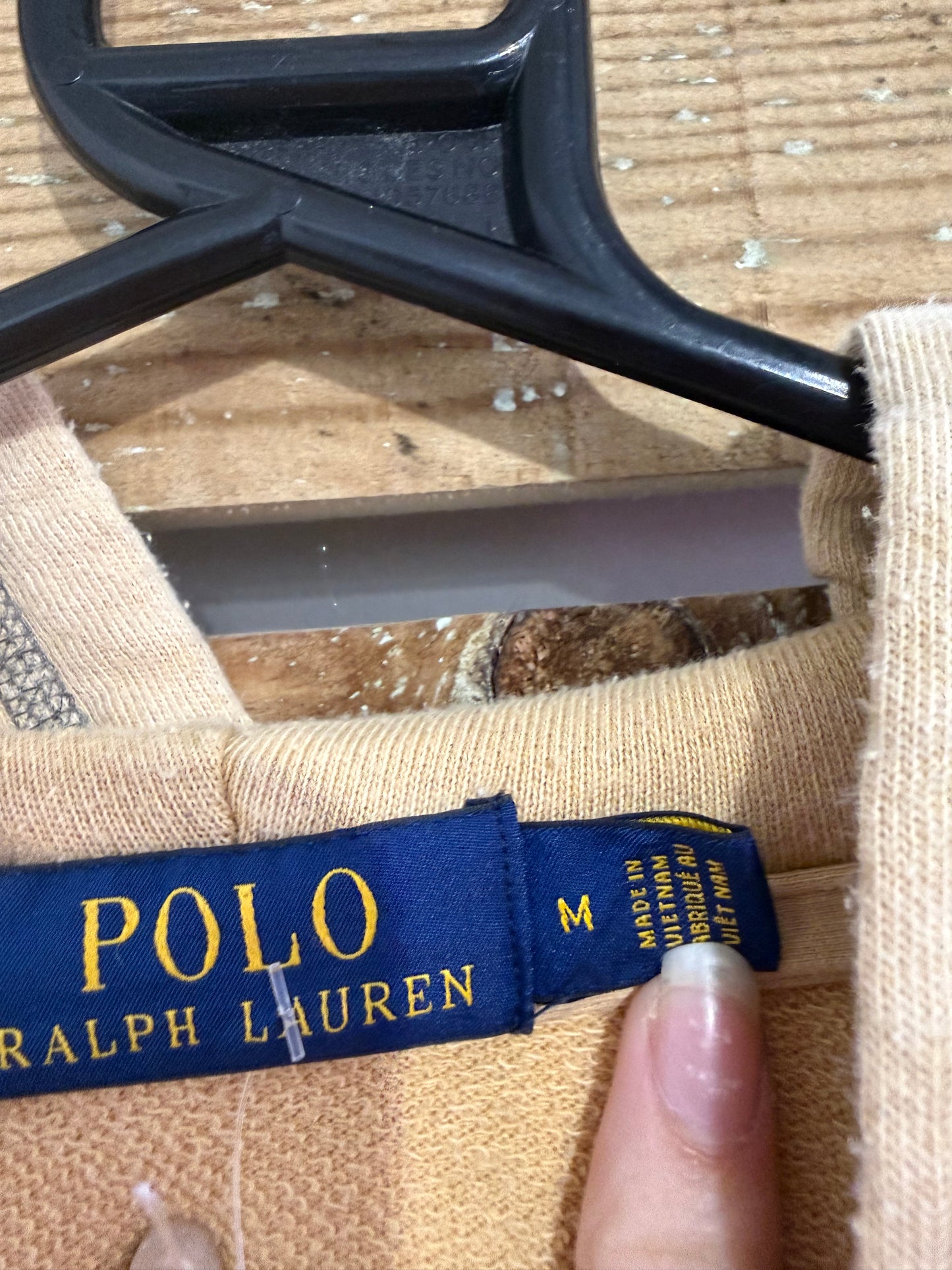 Vintage Y2K Ralph Lauren logo hoodie/ hooded sweater. Size medium. Beige acid wash.