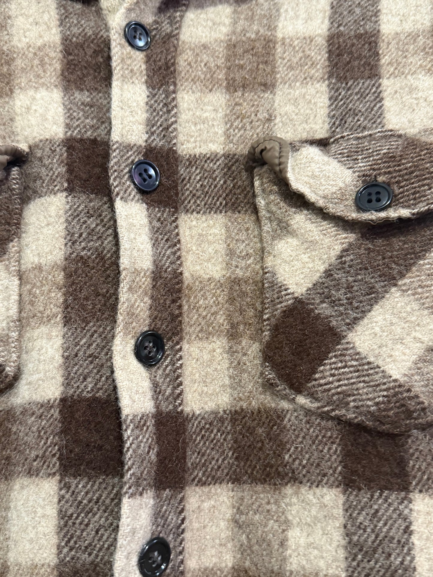 Vintage 70s Woolrich checked wool button up shirt. USA made. Size Medium.