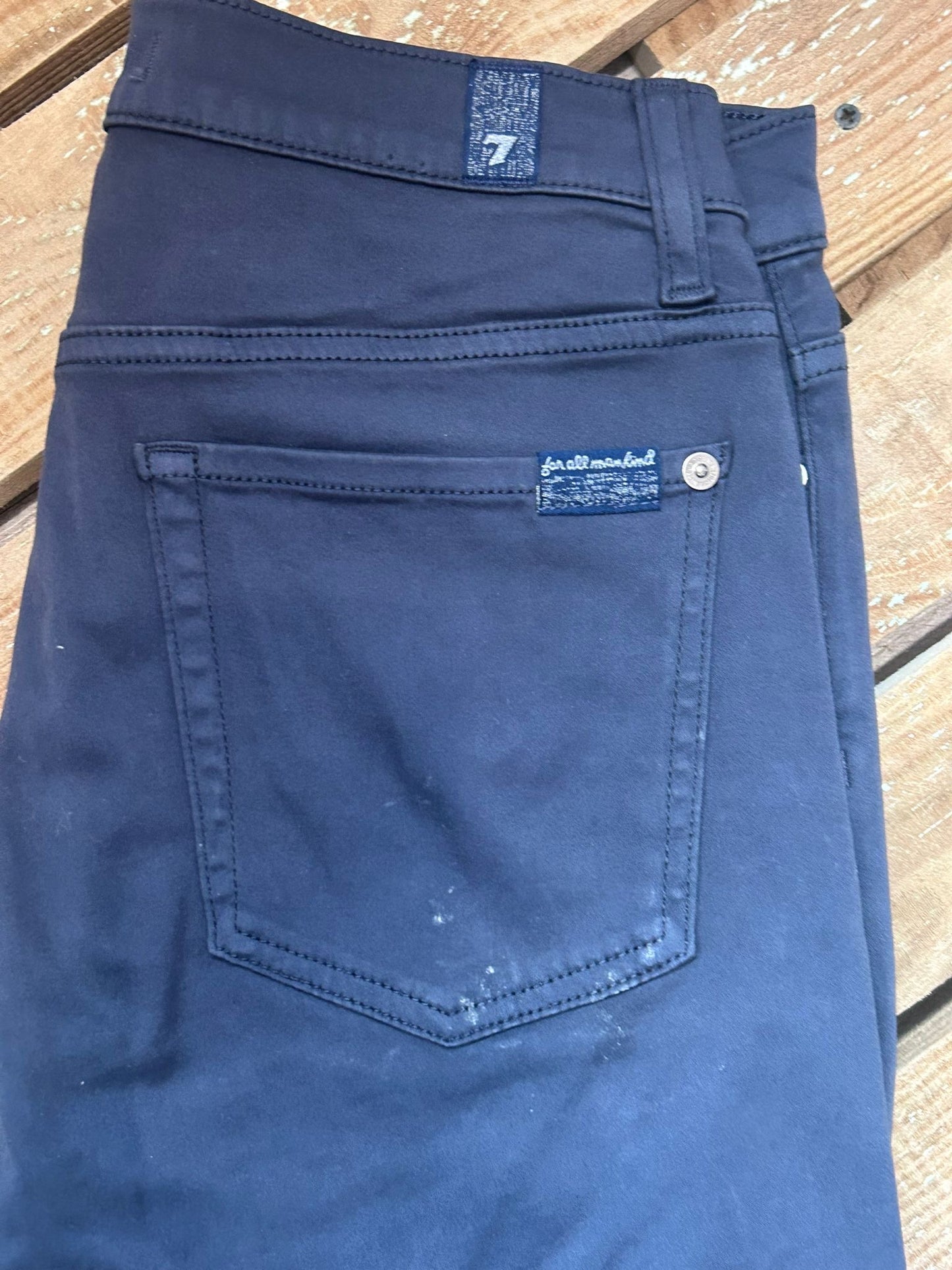 7 for all mankind high waisted skinny jeans. Dark Blue Jeans. Labelled 29. Waist 28”, leg 27”