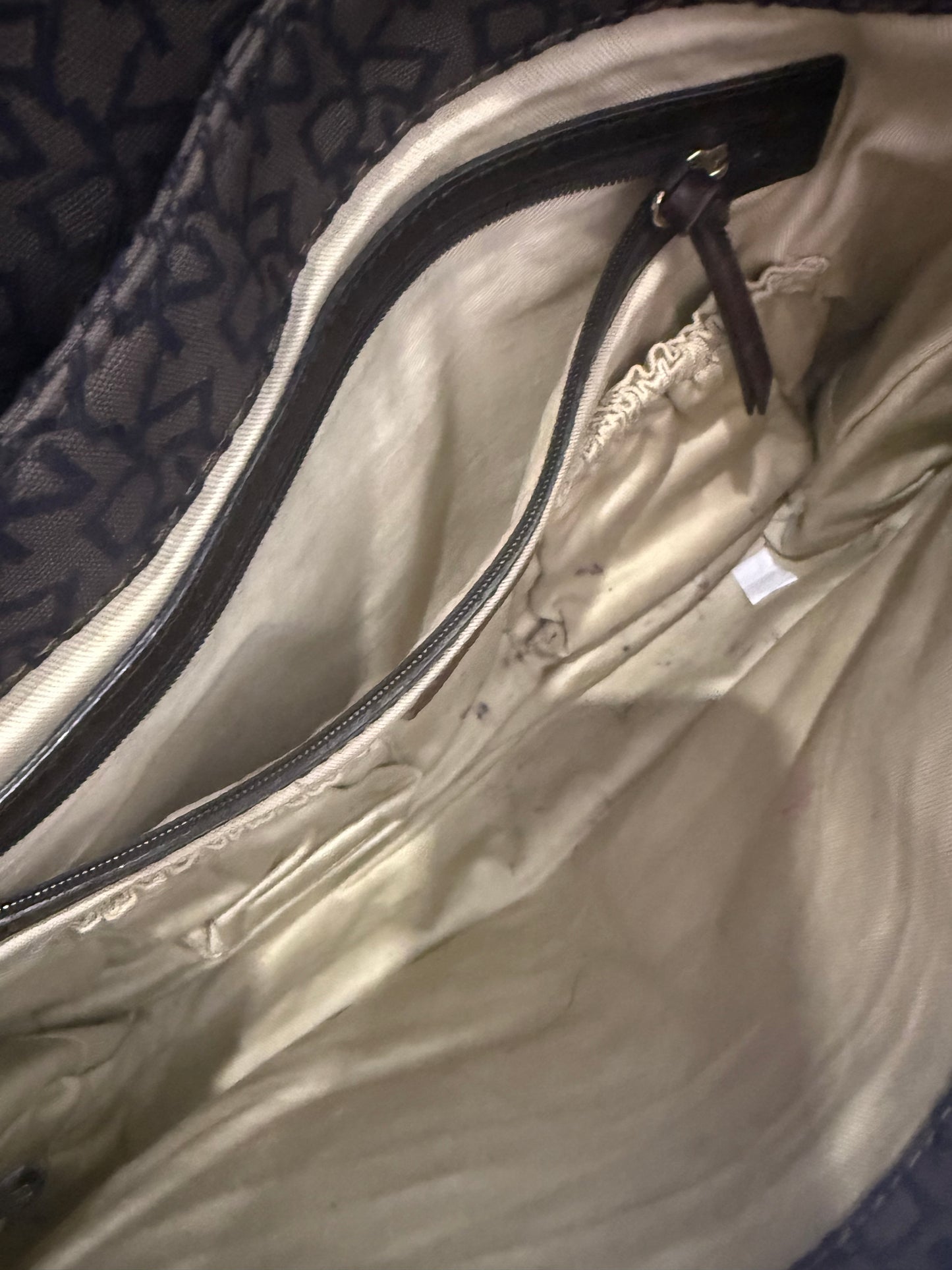Vintage Y2K DKNY shoulder bag. Monogram brown leather trim.