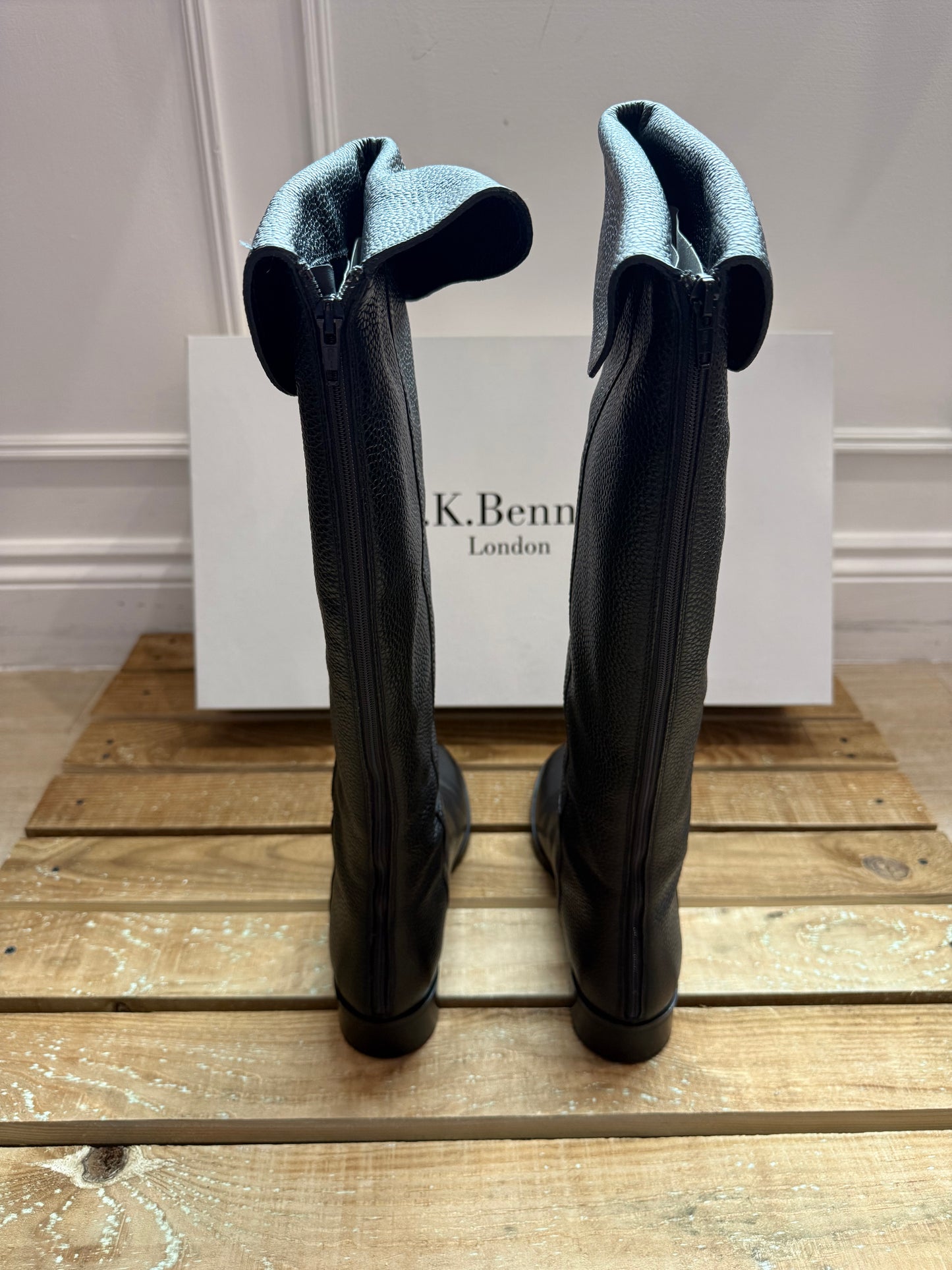 L.K.Bennett knee high fold over boots. Black leather. Size UK6 EU39. In box