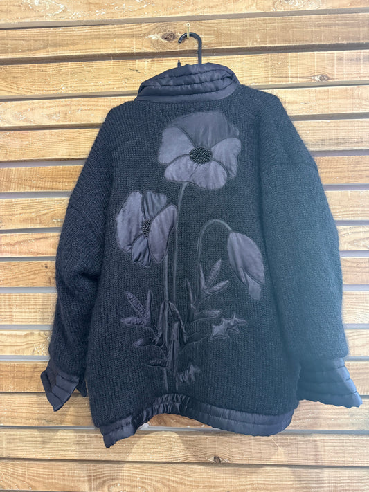 Vintage 80s floral knit button up mohair & wool cardigan. Free sizing. Cottage core.