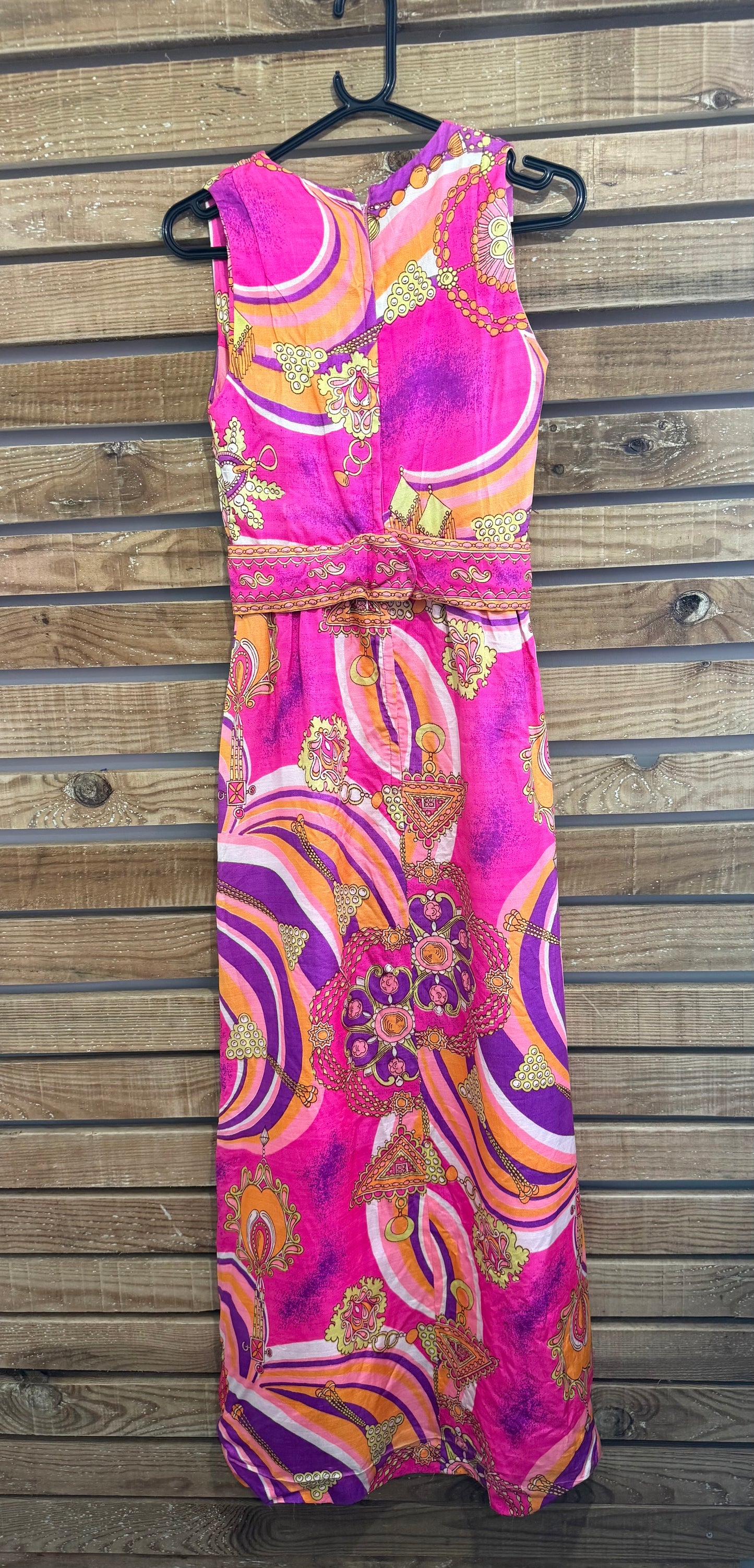 Vintage 60s/70s psychedelic print maxi dress. Summer/ Wedding/ evening/ holiday. Size UK8. Hippy/ Boho